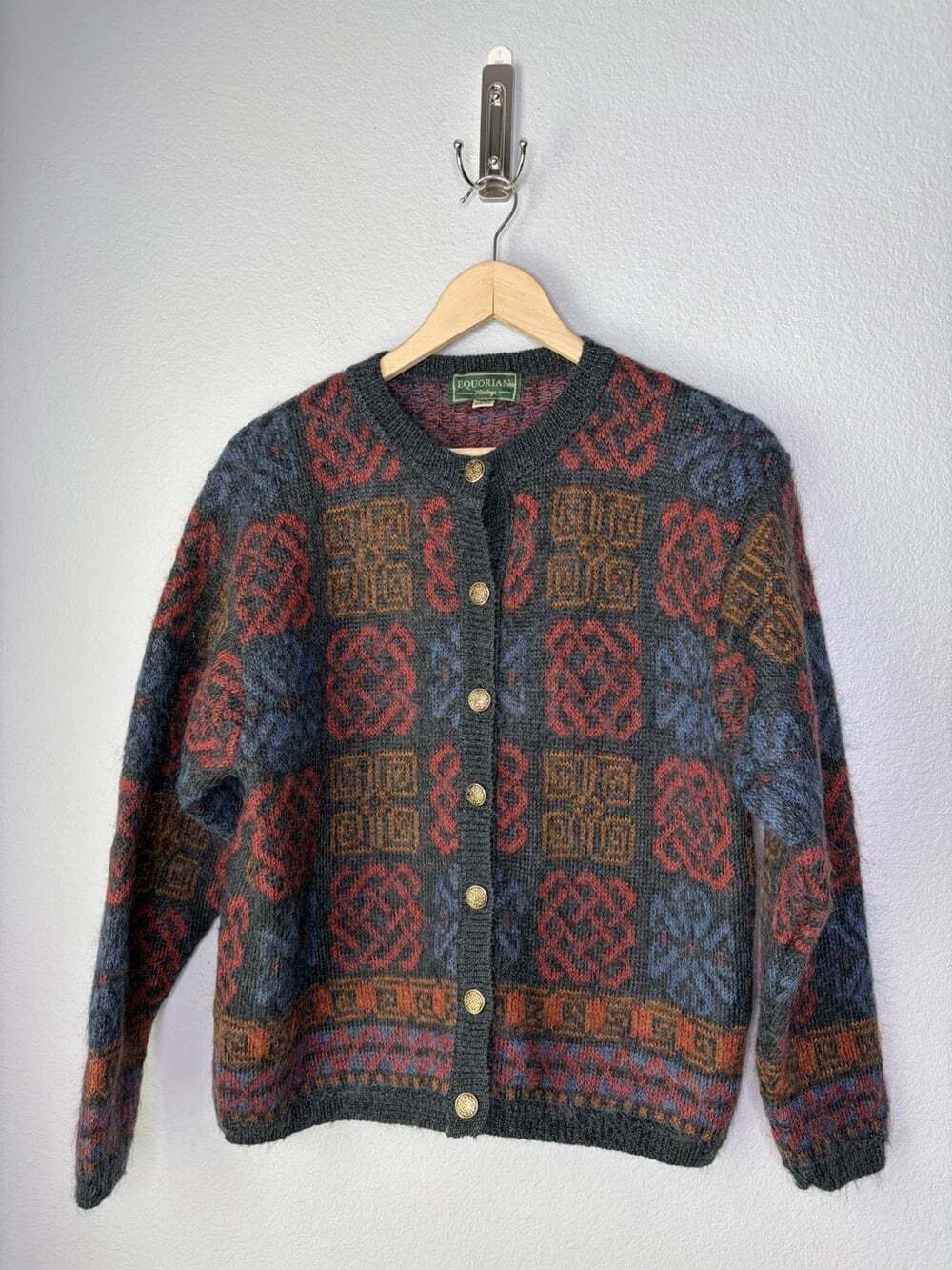 Equorian Heritage Mohair Blend Patterned Cardigan MEDIUM 14/16 Celtic